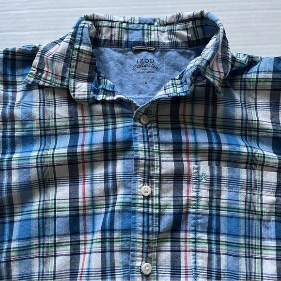🎉6/$26🎉IZOD Saltwater Chambray Blue Button Up Plaid Shirt - Picture 3 of 5